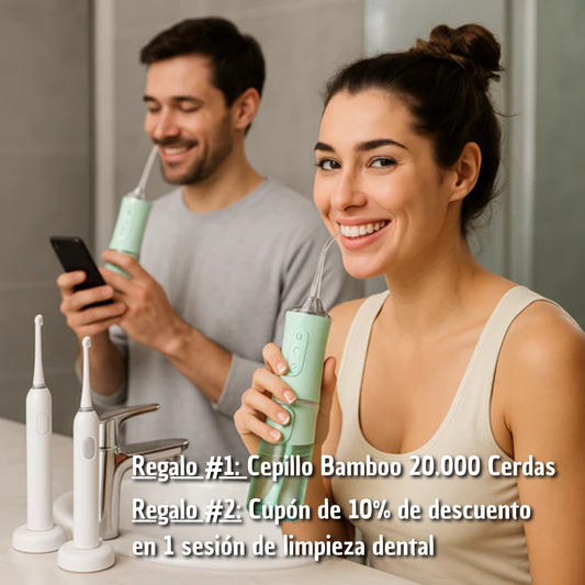 😁 AQUADENT - Irrigador Dental: Dientes limpios, saludables y blancos + 1 Cepillo Dental 20.000 Cerdas + 1 Cupón de 10% de descuento para limpieza dental de🎁REGALO