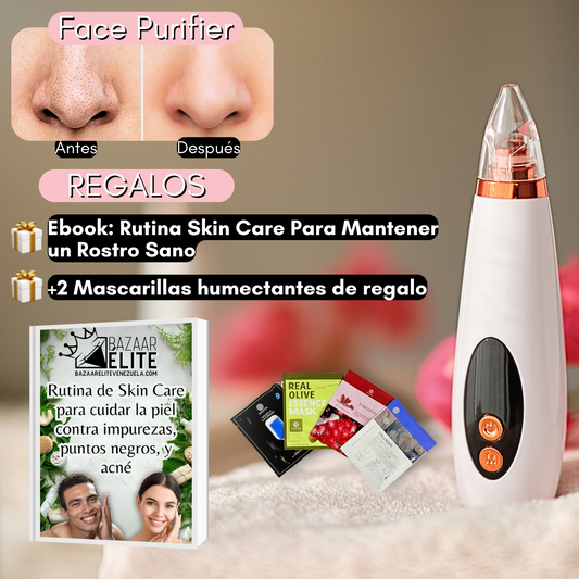 FacePurifier - Extractor De Puntos Negros Y Espinillas - Una Piel Más Limpia Sin Dolor + 2 Mascarillas Humectantes + Ebook Con Rutina SkinCare Para Mantener Piel Sana de REGALO