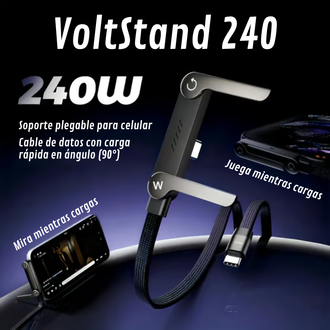 VoltStand 240: Cable 2 en 1 de Carga Rápida con Soporte Integrado