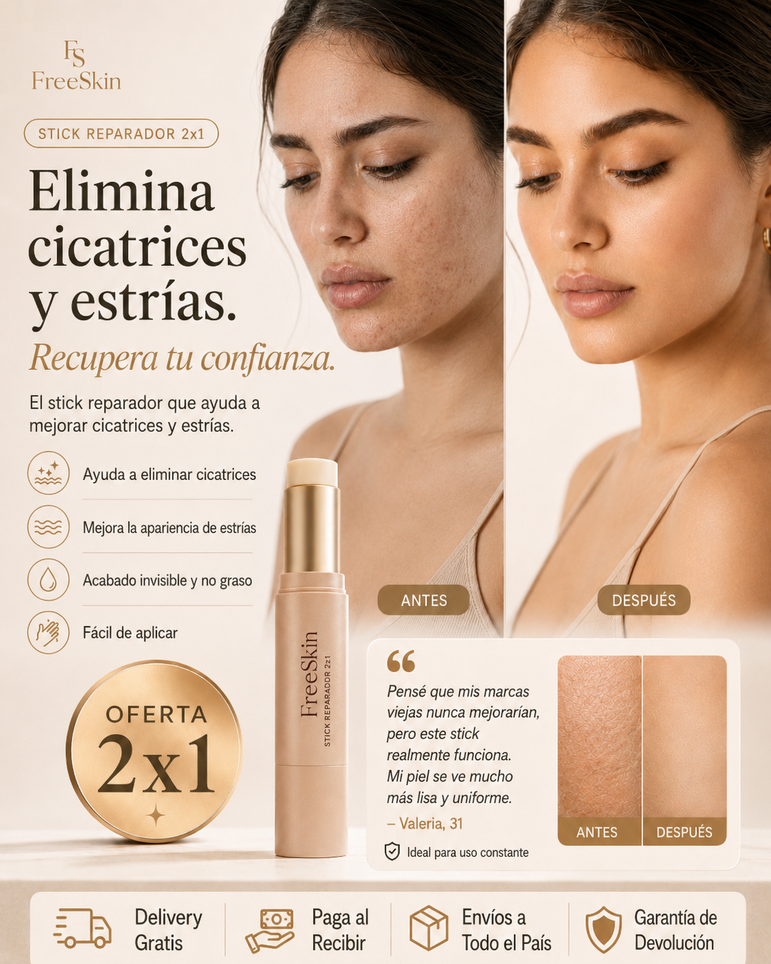 FreeSkin™ | Stick Reparador para Cicatrices y Estrías 2x1