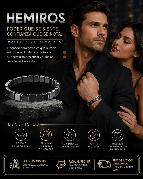 Pulsera de Hematita que Activa Tu Fuerza Interior, Energía Masculina y Presencia Magnética