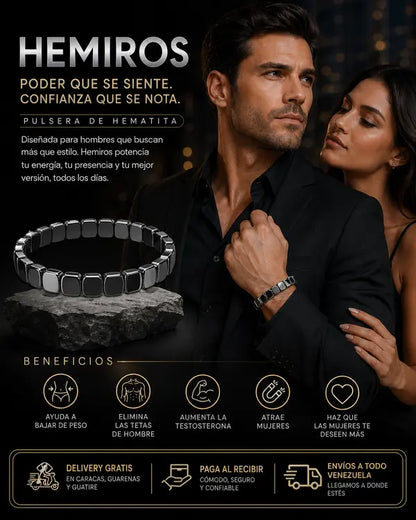 Pulsera de Hematita que Activa Tu Fuerza Interior, Energía Masculina y Presencia Magnética