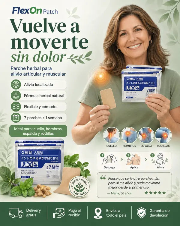 FlexOn Patch™ | Parche Japonés para Aliviar el Dolor Articular y Muscular