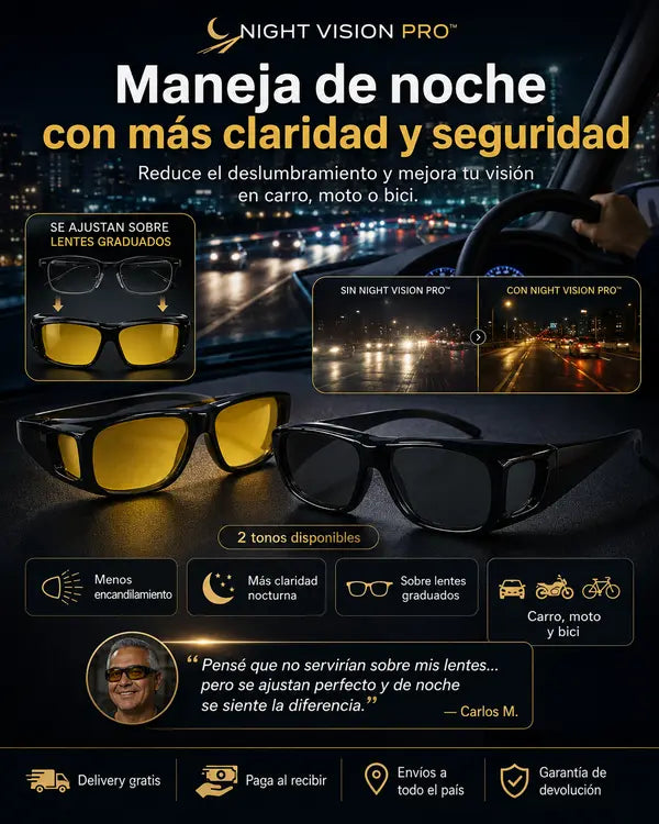Night Vision Pro™ | Lentes Anti-Deslumbramiento para Conducir de Noche (Carro y Moto)