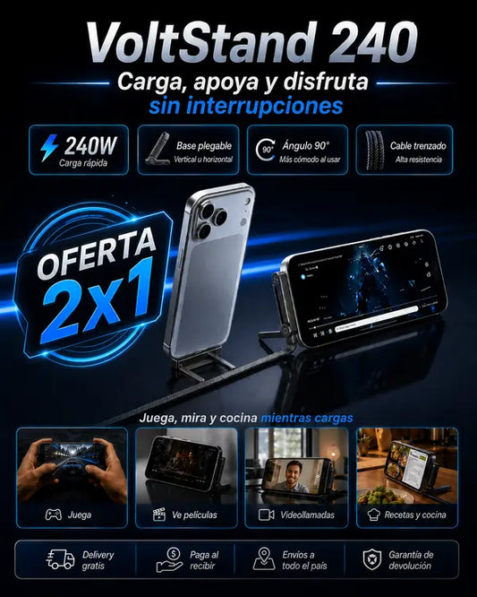 VoltStand: Cable 2 en 1 de Carga Rápida con Soporte Integrado (Tipo C)
