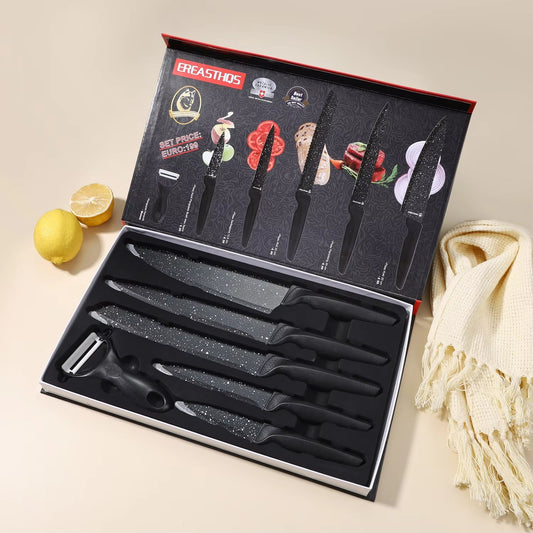 Set De Cuchillos De Cocina Negros De Acero Inoxidable