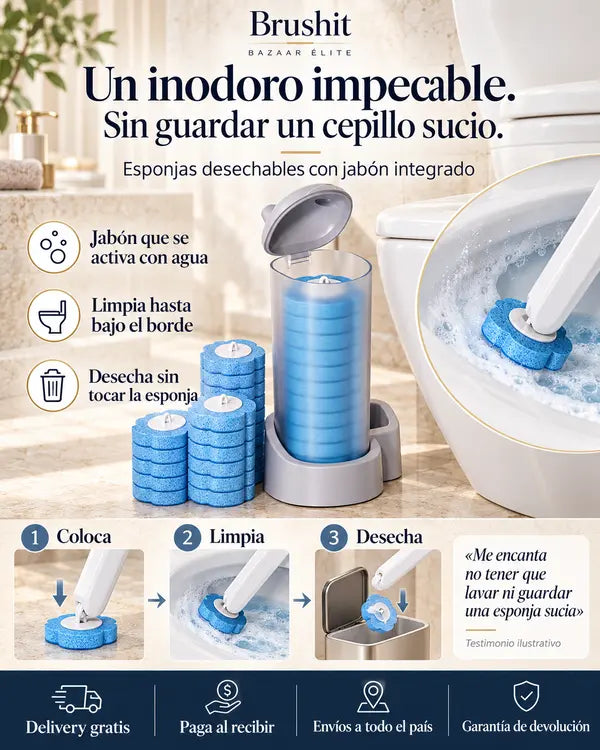 Brushit™ | Cepillo para inodoro con esponjas desechables y jabón integrado